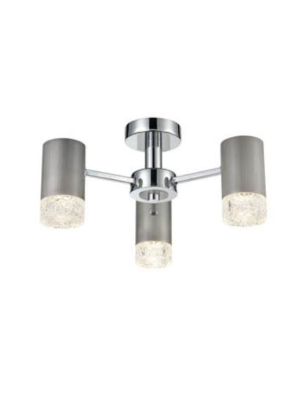 Stepton Brushed Satin Nickel & Textured Glass 3 Light Semi Flush - ID 9908