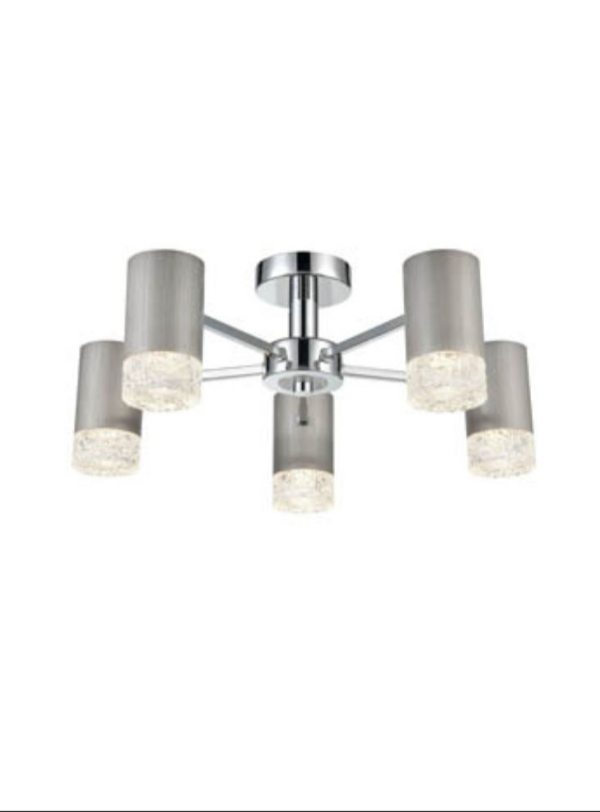Stepton Brushed Satin Nickel & Textured Glass 5 Light Semi Flush - ID 9852