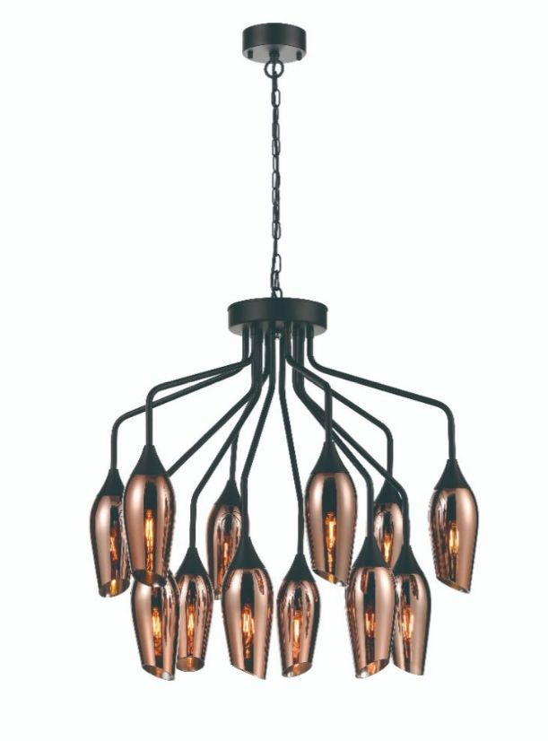 Bexley Angle Cut Copper Coloured Glass 12 Light Chandelier ID 10645