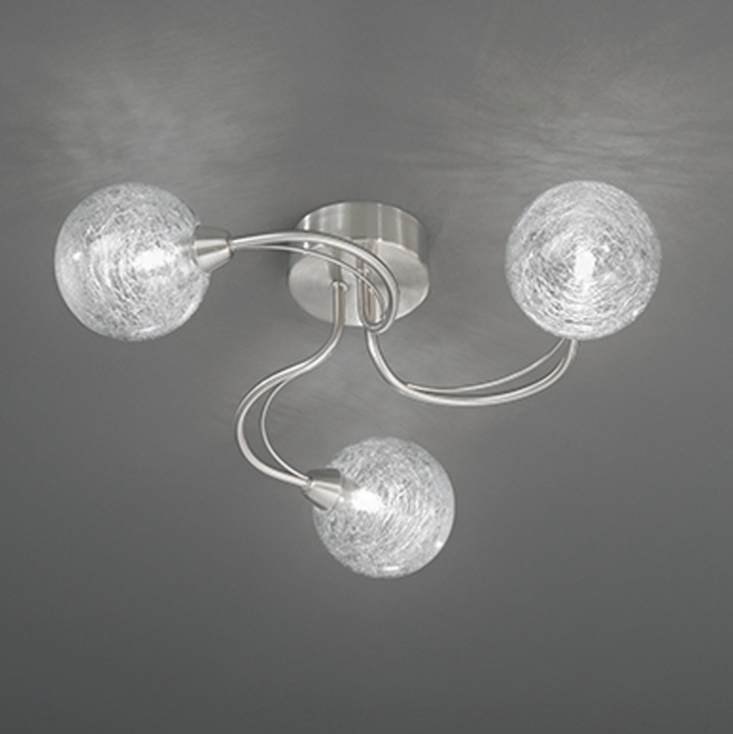 Crackle Globe 3 Light Semi Flush In Satin Nickel - ID 6750