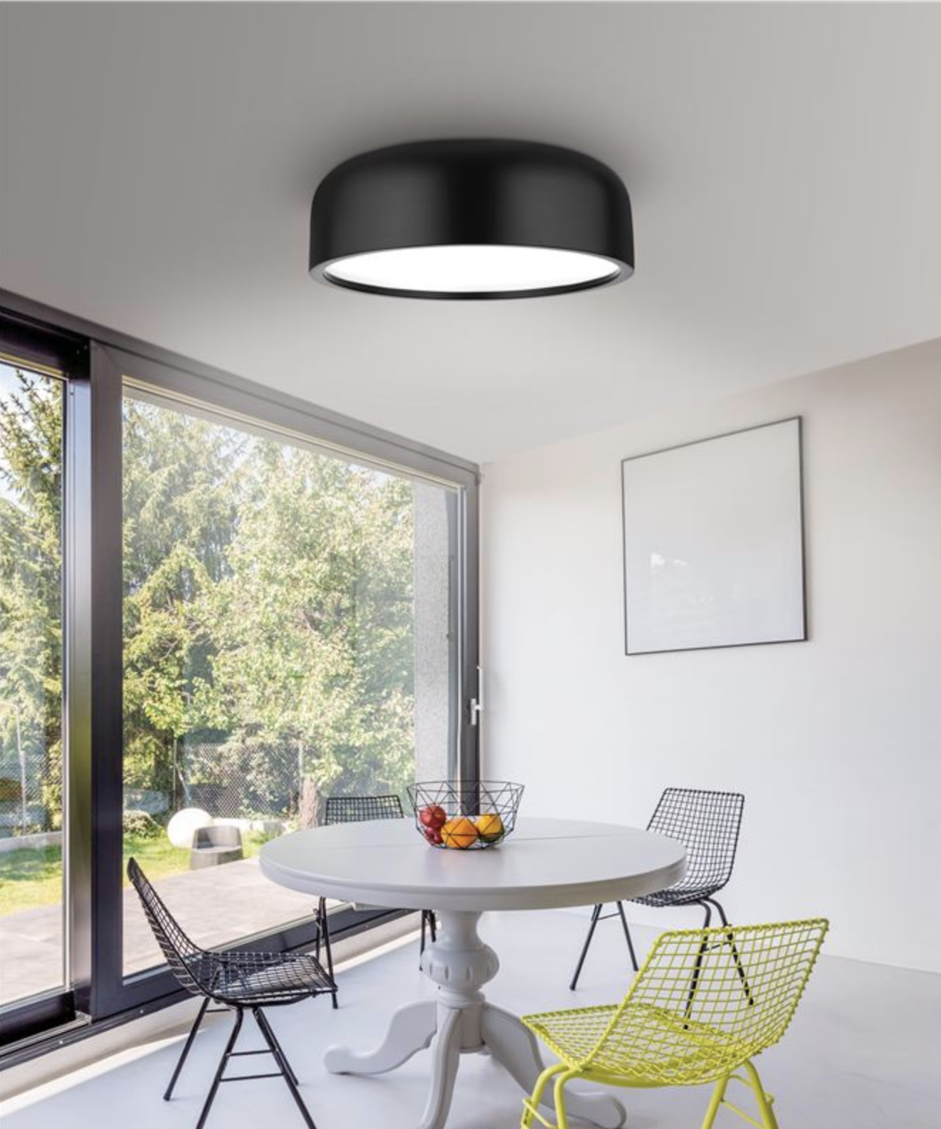 Steel Acrylic Matt Black Flush Ceiling Light ID 7381