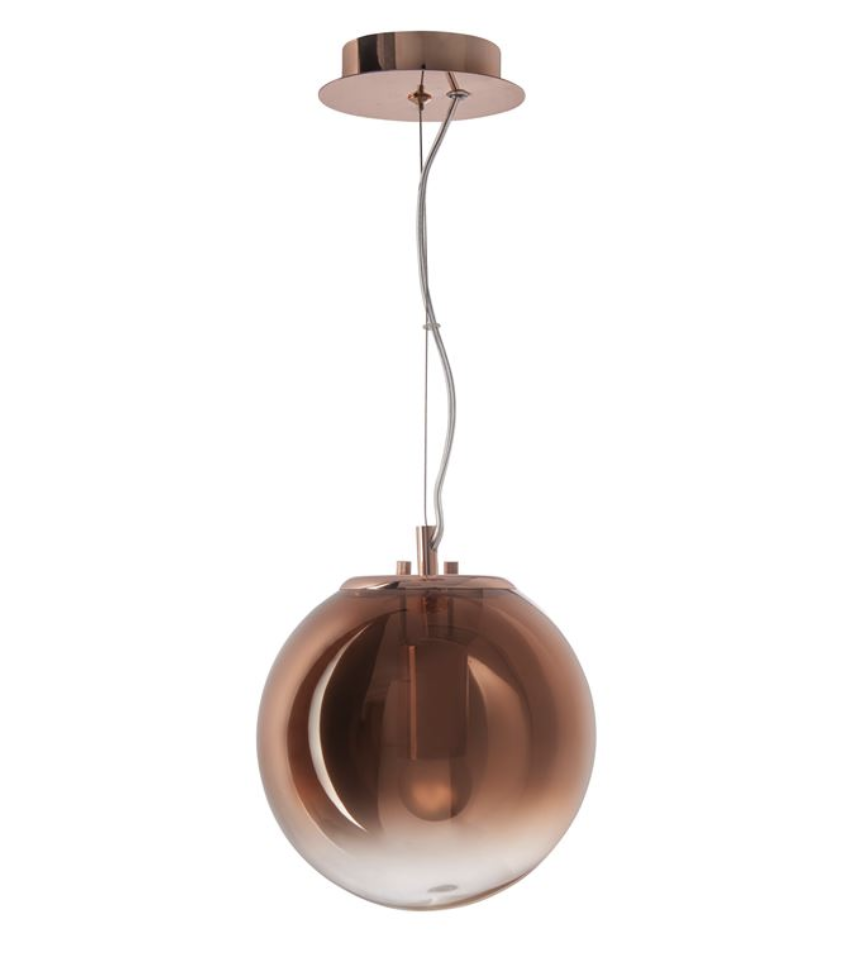 Gradient Metallic Copper to Clear Round Glass Pendant 20cm - ID 7671