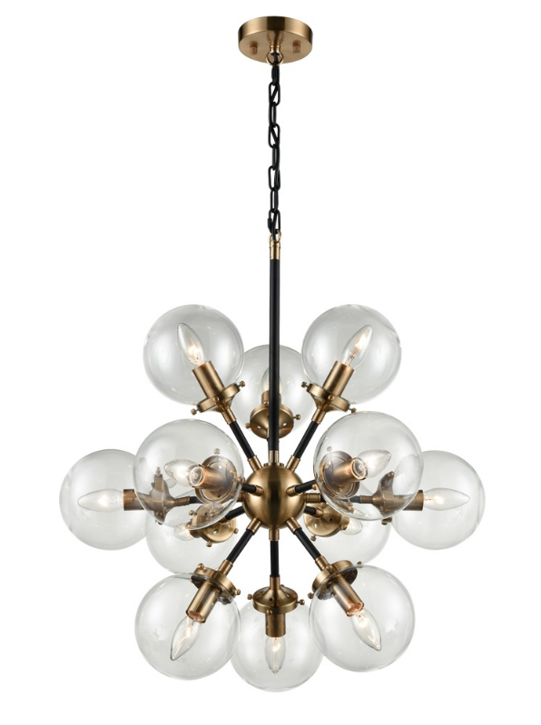 Reay 12 Light Glass Sphere Chandelier Matt Black & Antique Gold - ID 6816