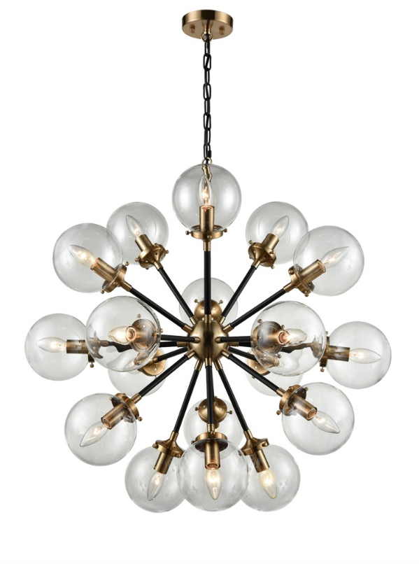 Reay 18 Light Glass Sphere Chandelier In Matt Black & Antique Gold Finish - ID 6841