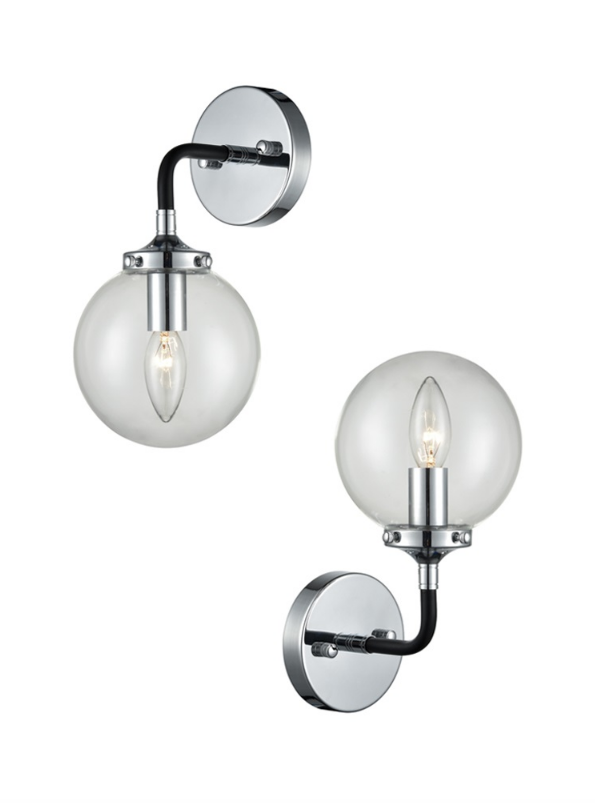 Single Glass Sphere Wall Light In Matt Black & Chrome - ID 6845