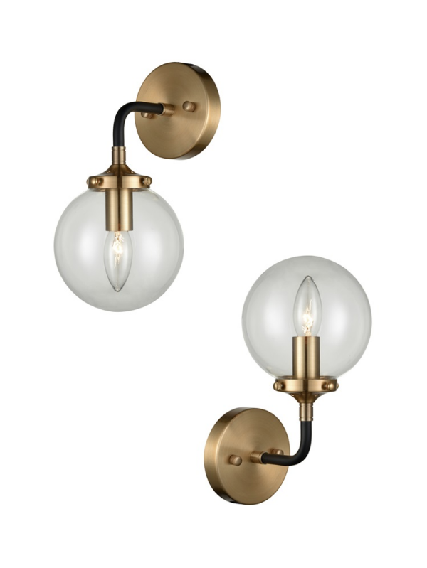 Single Glass Sphere Wall Light In Matt Black & Antique Gold - ID 6842