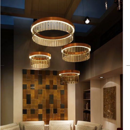 110cm Circular Chandelier In Brushed Bronze With Satin Crystal Glass - ID 8014