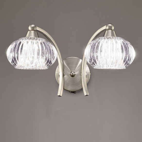 Farr 2 Light Wall Bracket In Satin Nickel With Ribbed Glass Shade - ID 6353