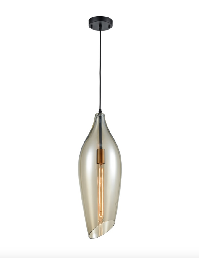 Bexley Large Angle Cut Cognac Coloured Glass Single Pendant - ID 8401