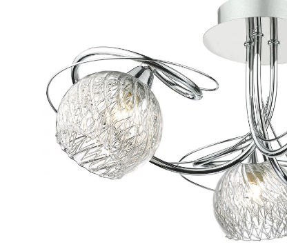 3 Light Semi Flush Ceiling Light With Decorative Wire Effect Glass - ID 8454