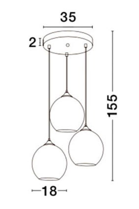 NL Copper Glass Globe & Black Triple Pendant ID 9258