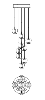 Quasar Small Apple Mood Round 9 glass LED multi pendant - ID 9312