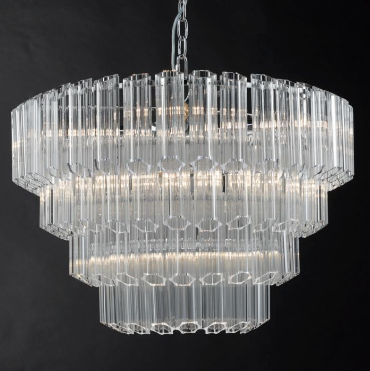 9 Light Fluted Glass & Polished Chrome Art Deco Pendant - ID 9478