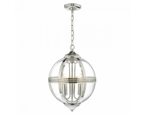 Cannich 3 Light Orb Lantern Pendant In Polished Nickel And Clear