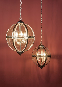 Cannich 3 Light Orb Lantern Pendant In Antique Brass And Clear Glass - ID 9505