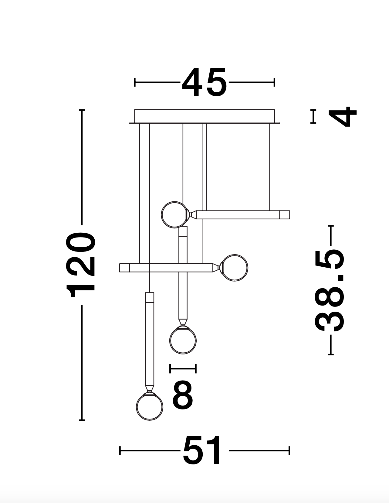 CAY Glass Opal Orb With Brass & Black Metalwork 4 Lamp Multiple Drop Pendant - ID 9969