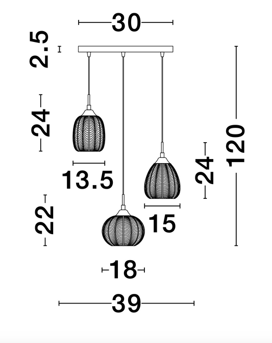 VAR - Ex Display - Clear Waved Glass & Satin Gold Metal 3 Light Multi Pendant - ID 10034