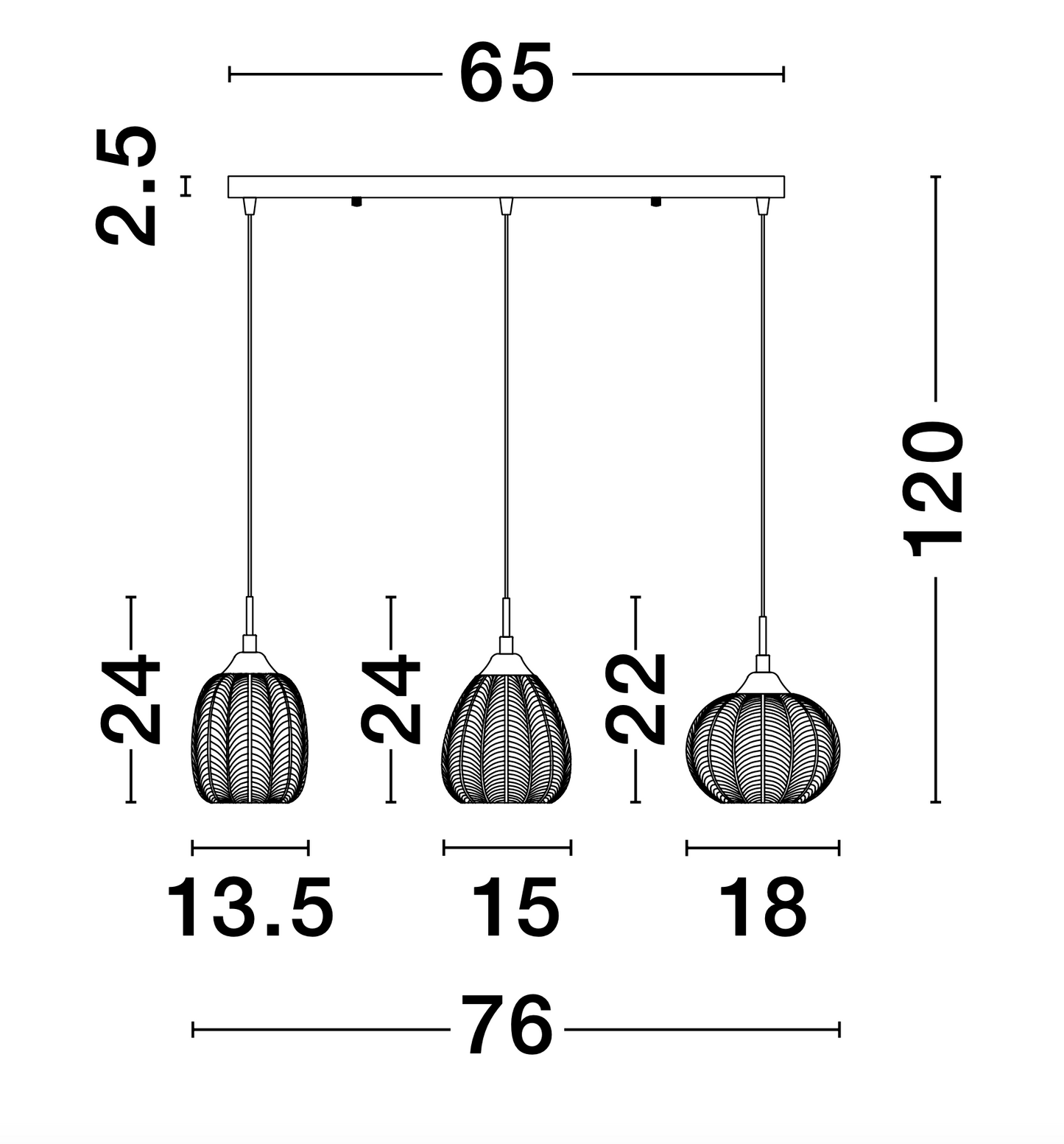VAR Clear Waved Glass & Satin Gold Metal 3 Light Linear Bar Pendant - ID 10035