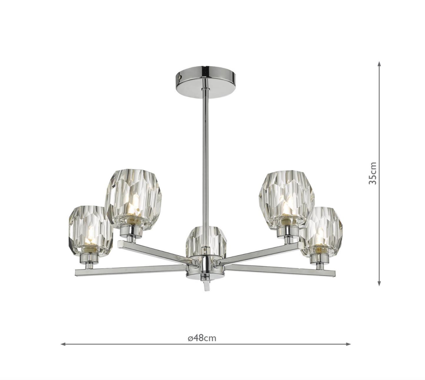 LEN 5 Light Chrome and Glass Semi Flush Ceiling Light ID - 10914
