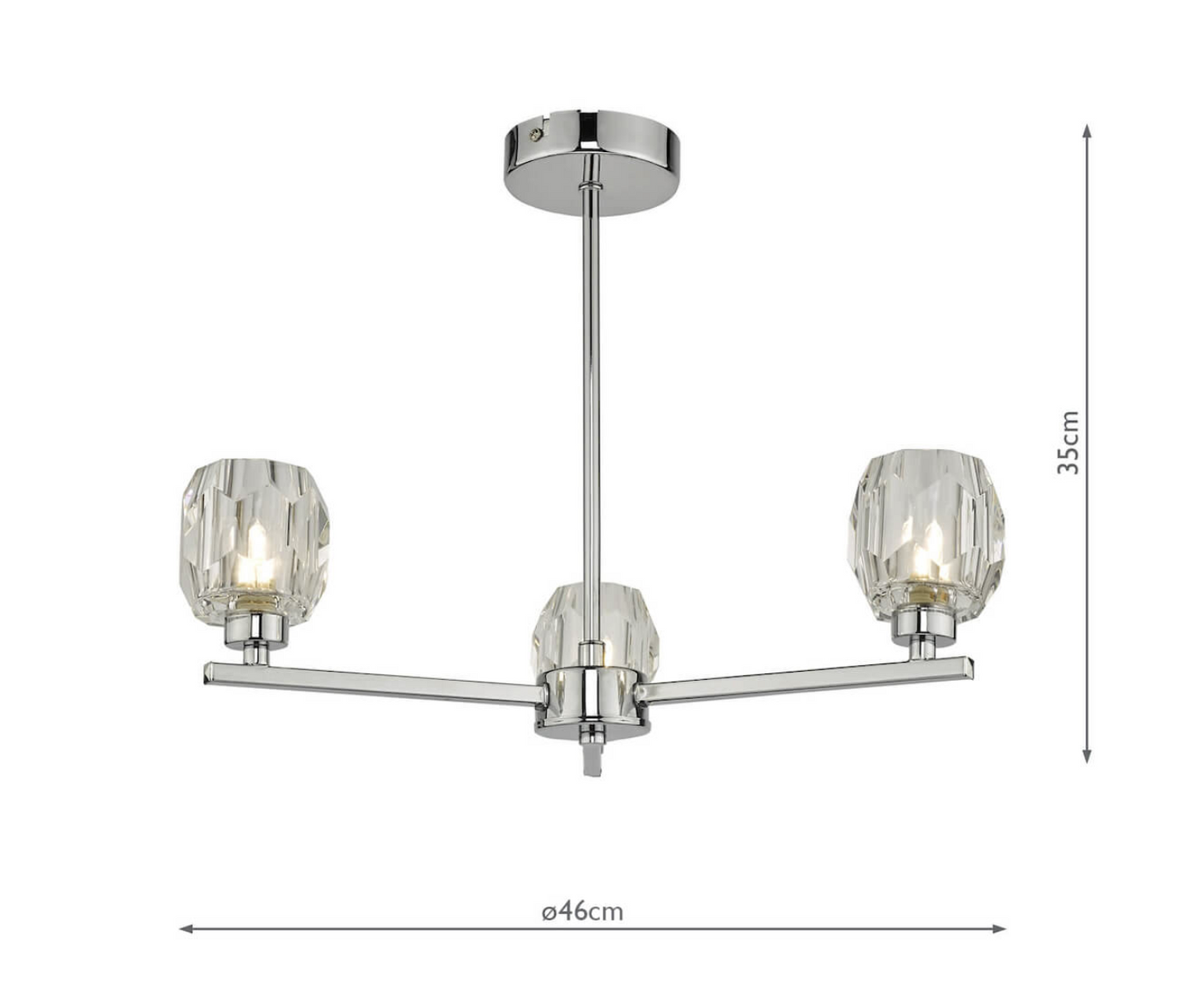 LEN 3 Arm Semi Flush Polished Chrome and Glass Ceiling Light - ID 10915 DISCONTINUED