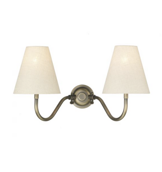 Hicks 2 Light Antique Brass Wall Lights (shades separate) - ID 11371