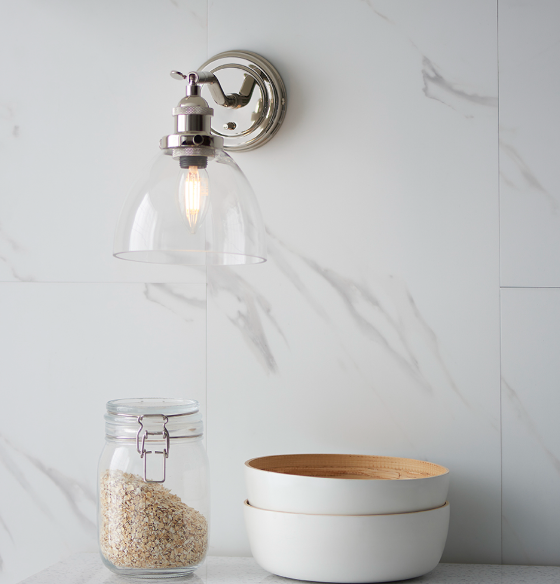 Bright Nickel Resto wall light with clear glass - ID 11717