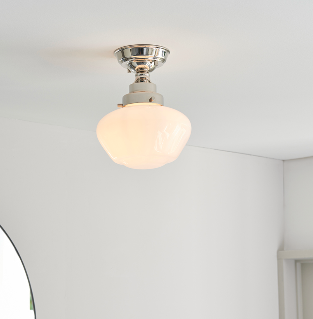 Timeless bright nickel semi flush with opal glass - ID 11730