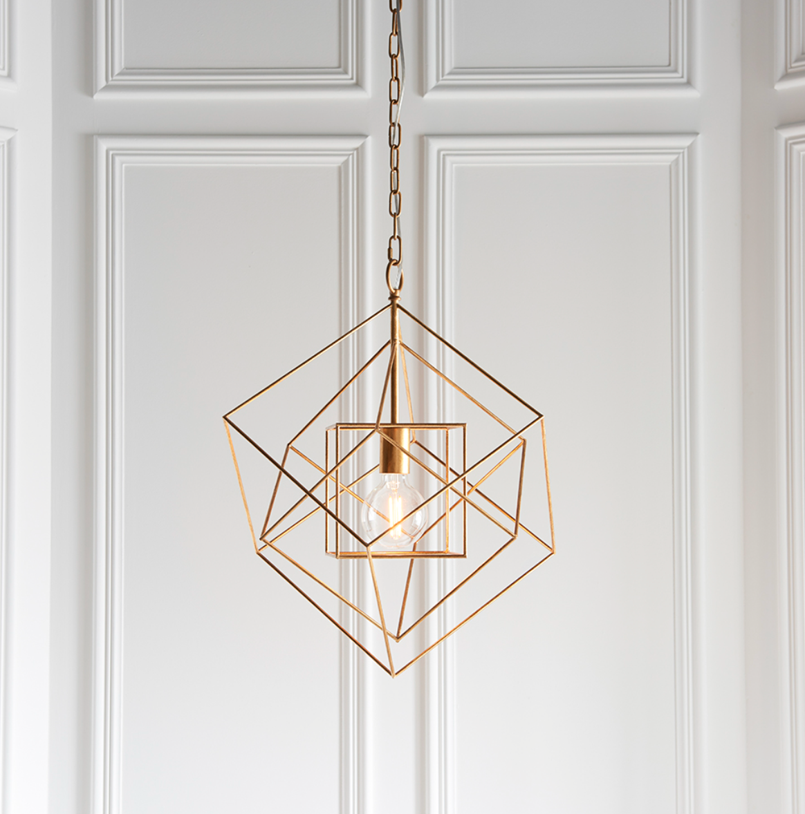 Medium Gold Leaf Angular Framed Single Pendant - ID 11754