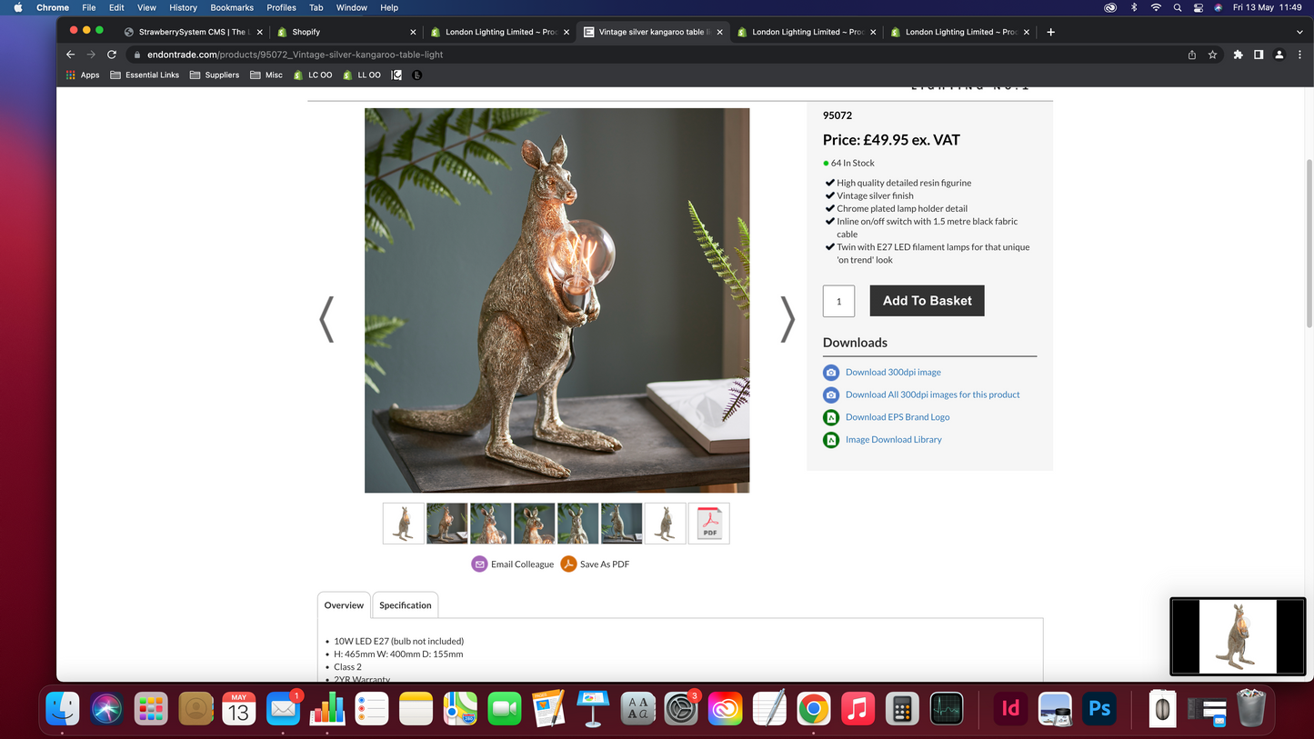 Vintage Silver Kangaroo Table Light - ID 11655