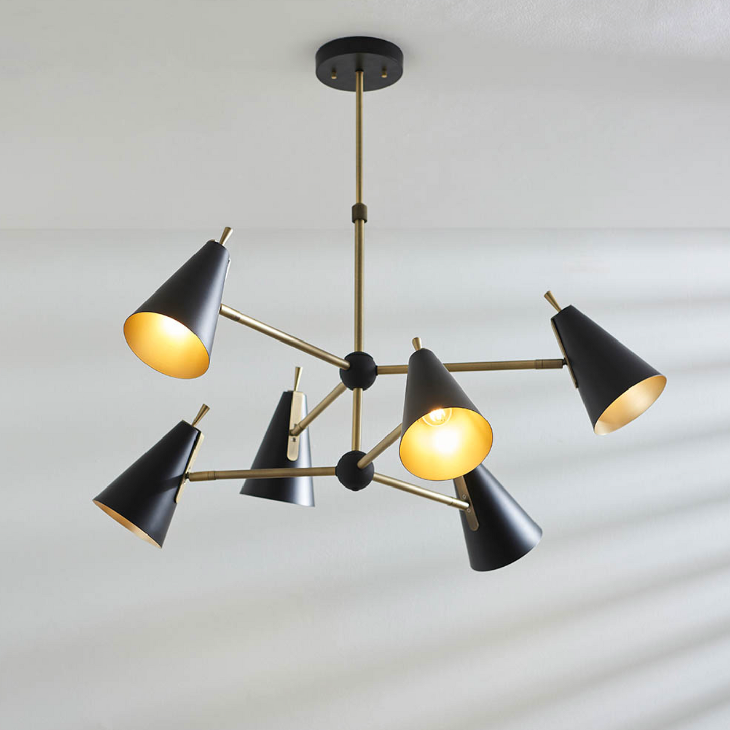 Mid Century 6 light pendant, Matt Black & Gold - ID 12064