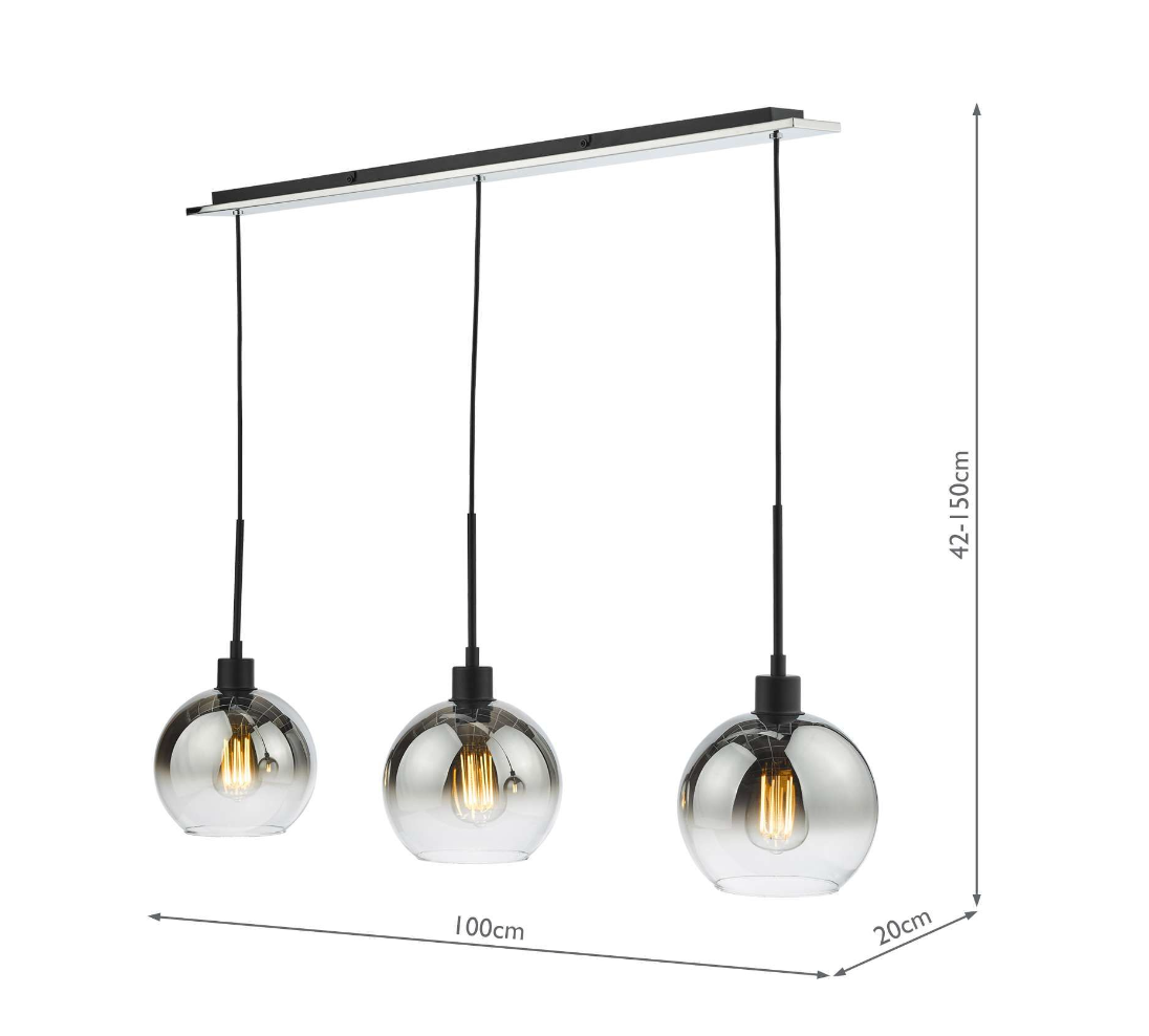 Ombre Smoked Glass Triple Pendant Matt Black - ID 12072