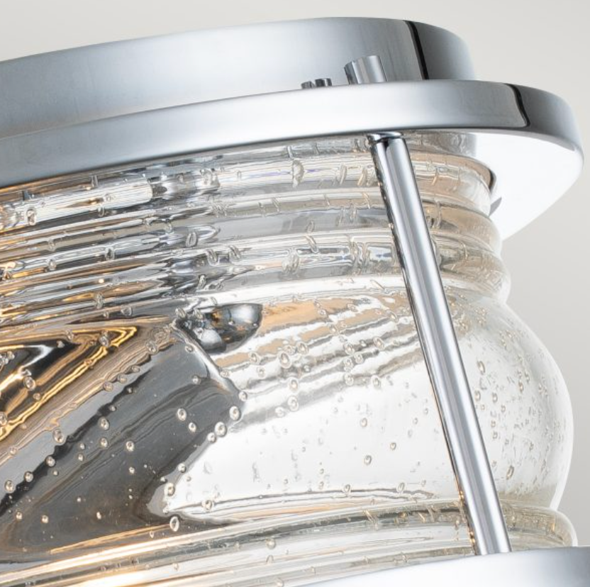 Nautilus Polished Chrome & Seeded Clear Glass Semi Flush IP44 Ceiling Light