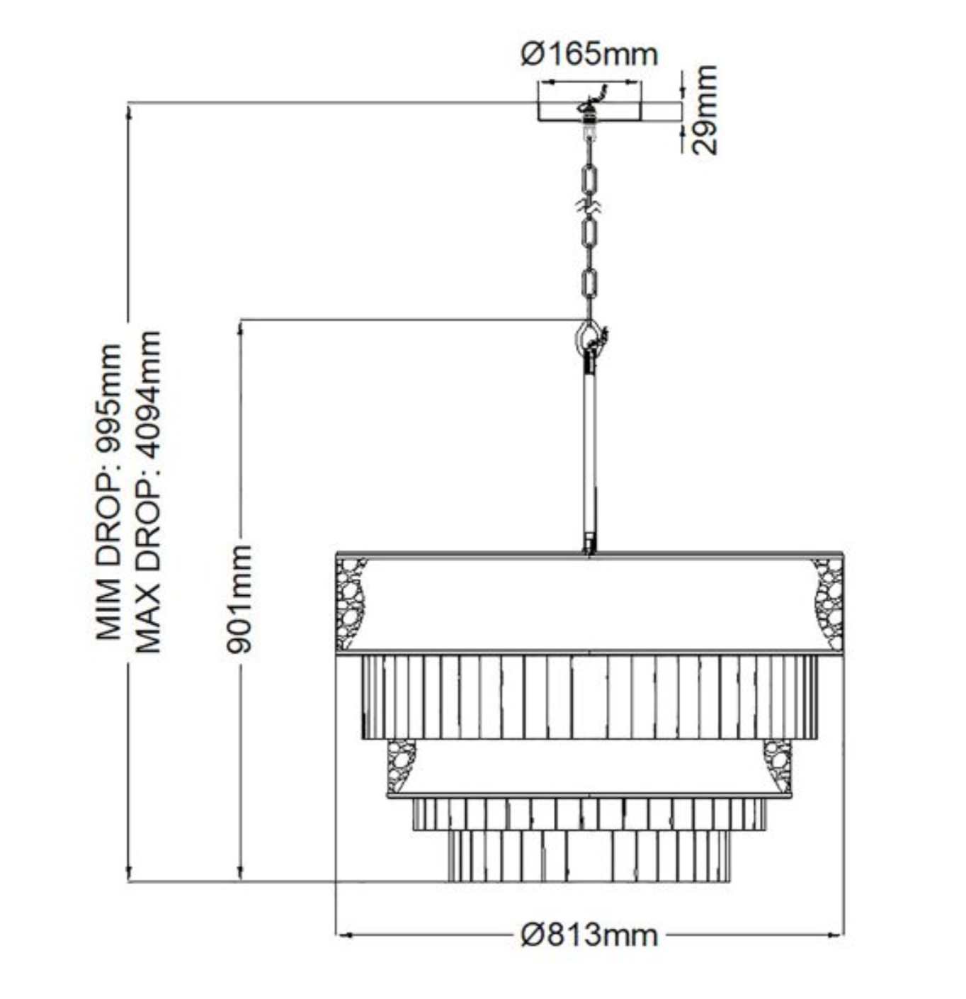 REV Opulent Hammered Stainless Steel & Textured Glass Twelve Lamp Chandelier - ID 12483