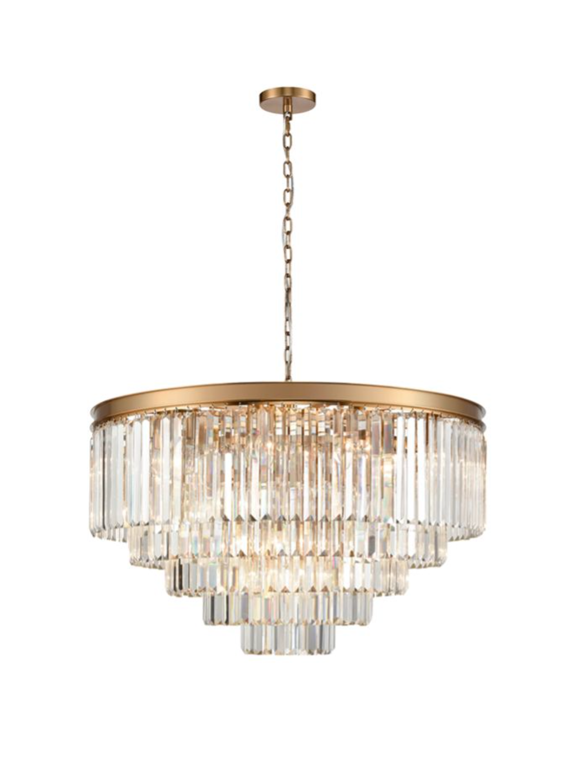 PERO Circular Tiered Medium 80cm Brushed Brass Metal & Crystal Pendant - ID 11510