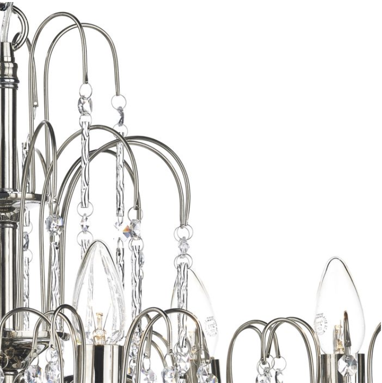 Polished Nickel 6 Light Chandelier with Crystal Beads - ID 5076