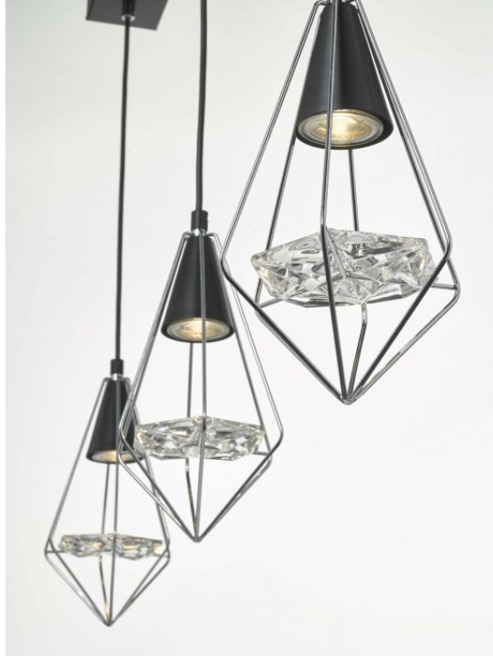 Torridon 3 Light Linear Bar Pendant In Black & Chrome With Glass Feature - 9490