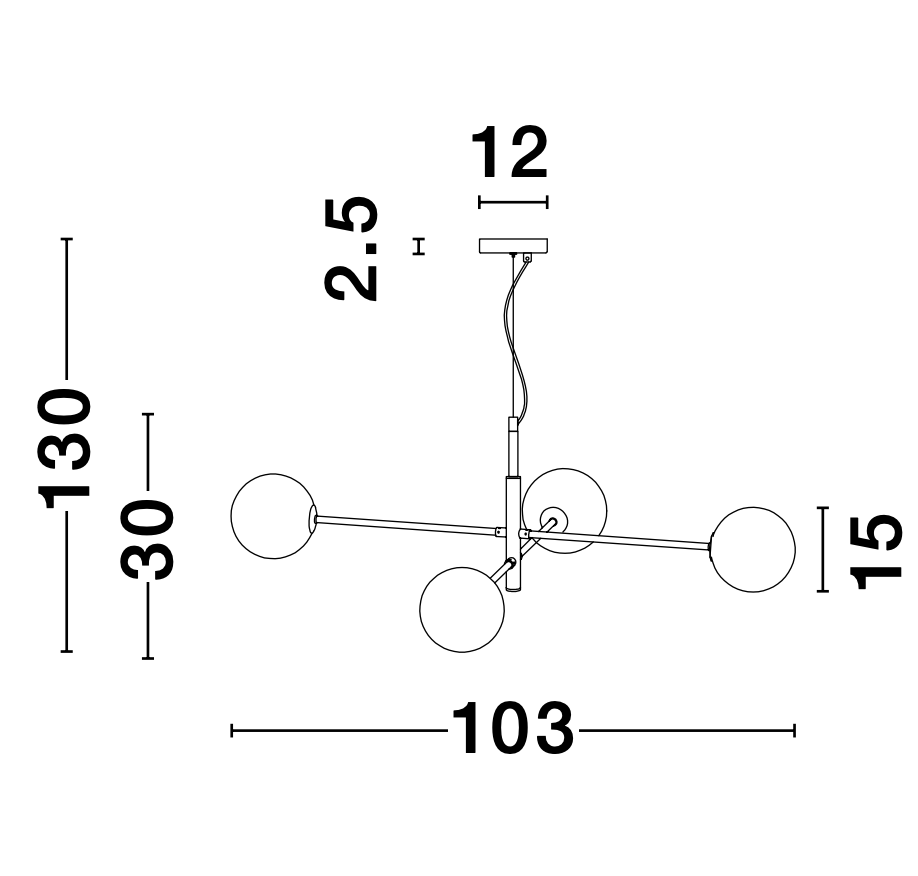 VIT Satin Brass & Black Rod 4 Arm Globe Chandelier - ID 9950