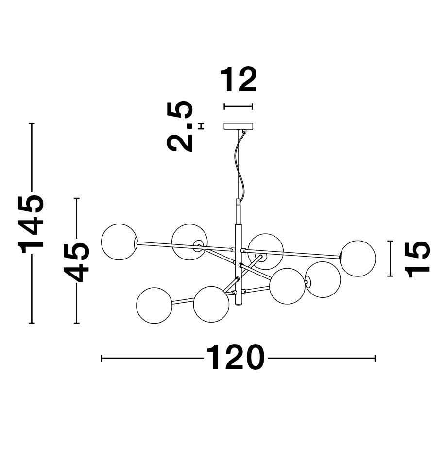 VIT Satin Brass & Black Rod 8 Arm Globe Chandelier - ID 9952