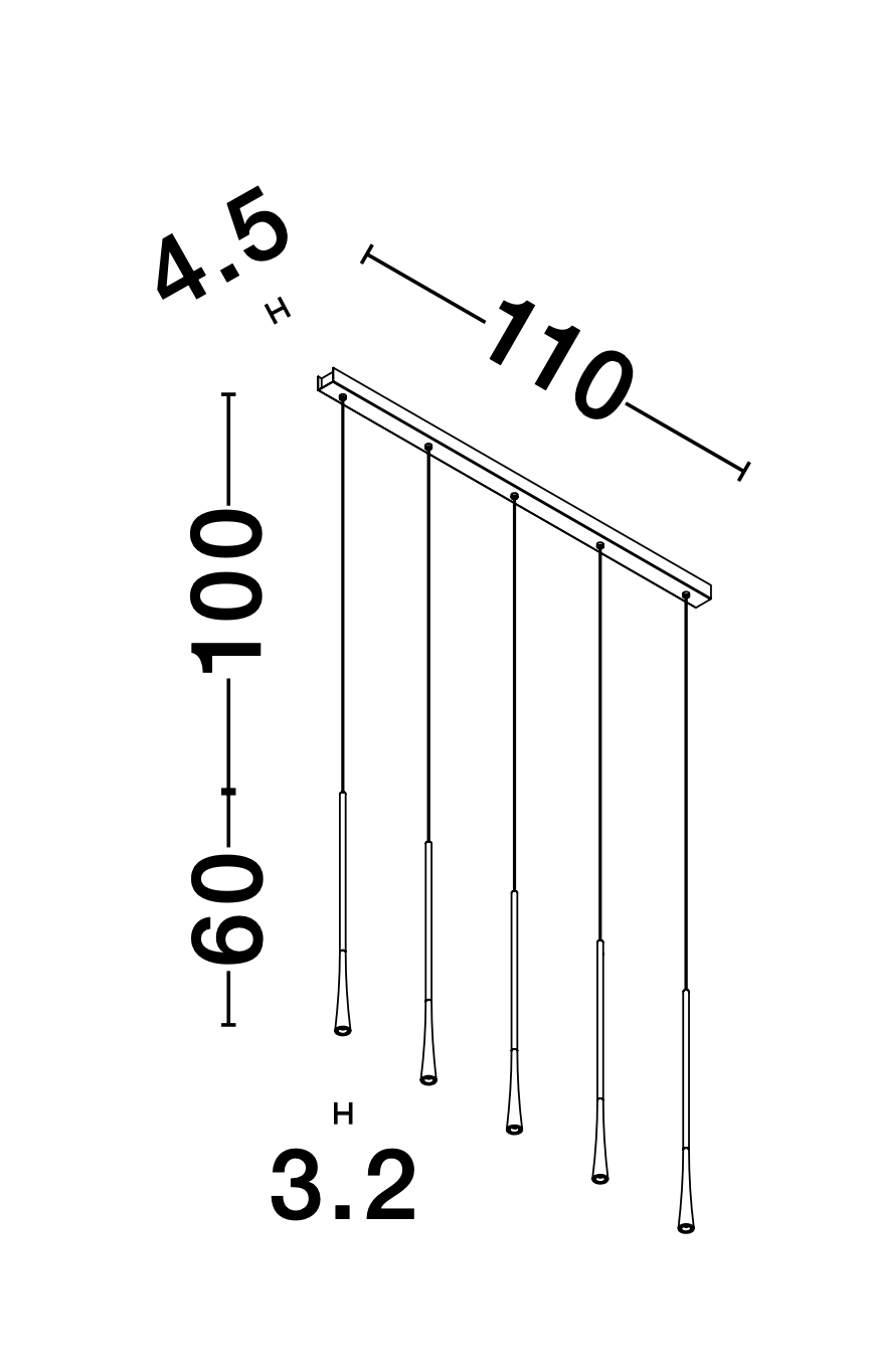 GOC Black Metal & Fabric Wire Flute 5 Lamp Linear Bar Pendant - ID 9963