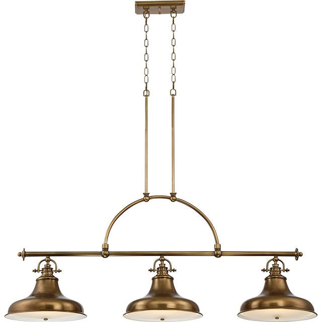 Emery Three Light Weathered Brass Island Chandelier