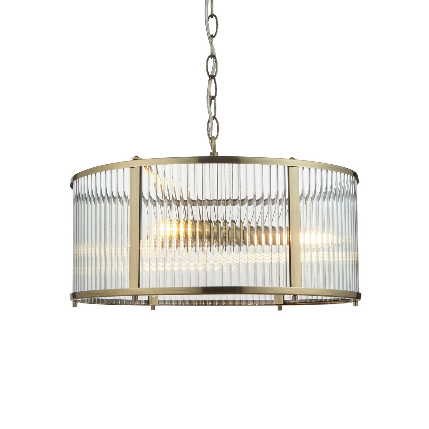 Antique Brass Pendant with Clear Ribbed Glass Panels - ID 13504