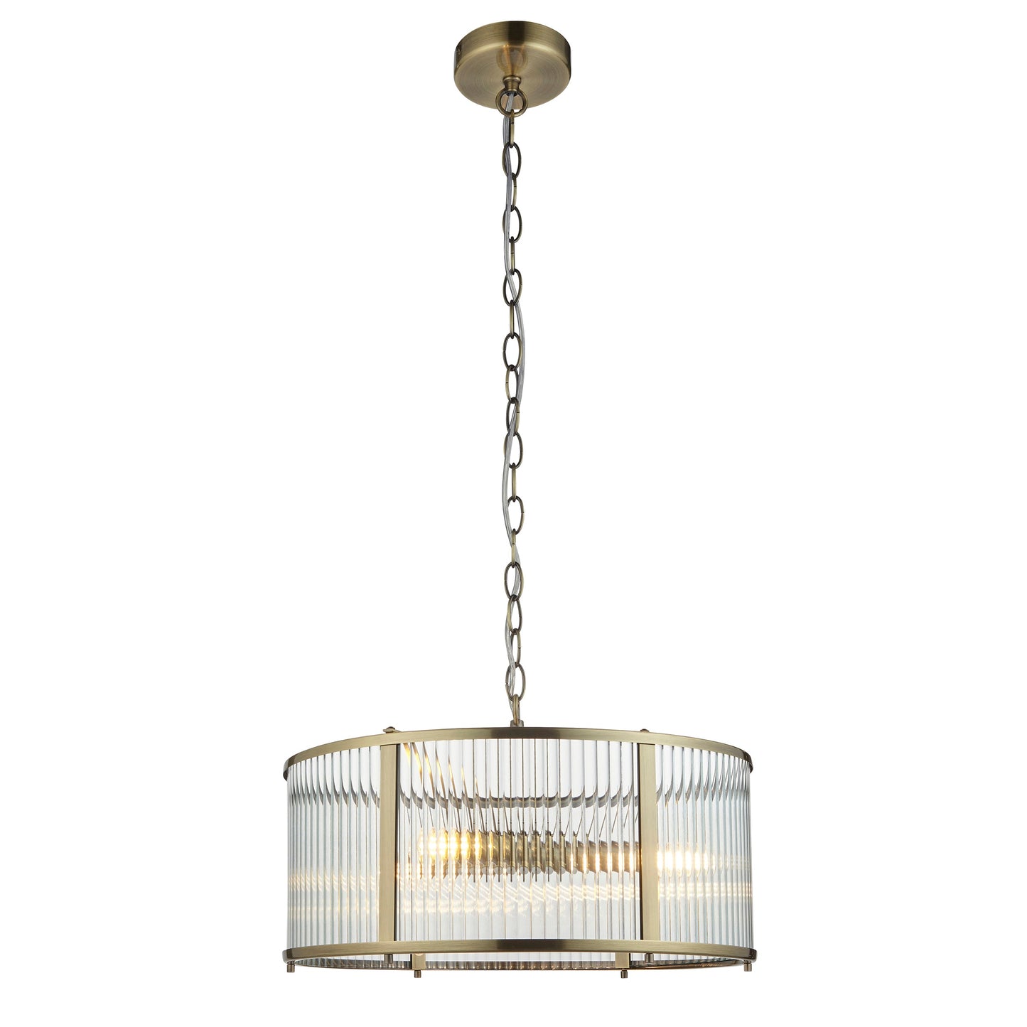 Antique Brass Pendant with Clear Ribbed Glass Panels - ID 13504