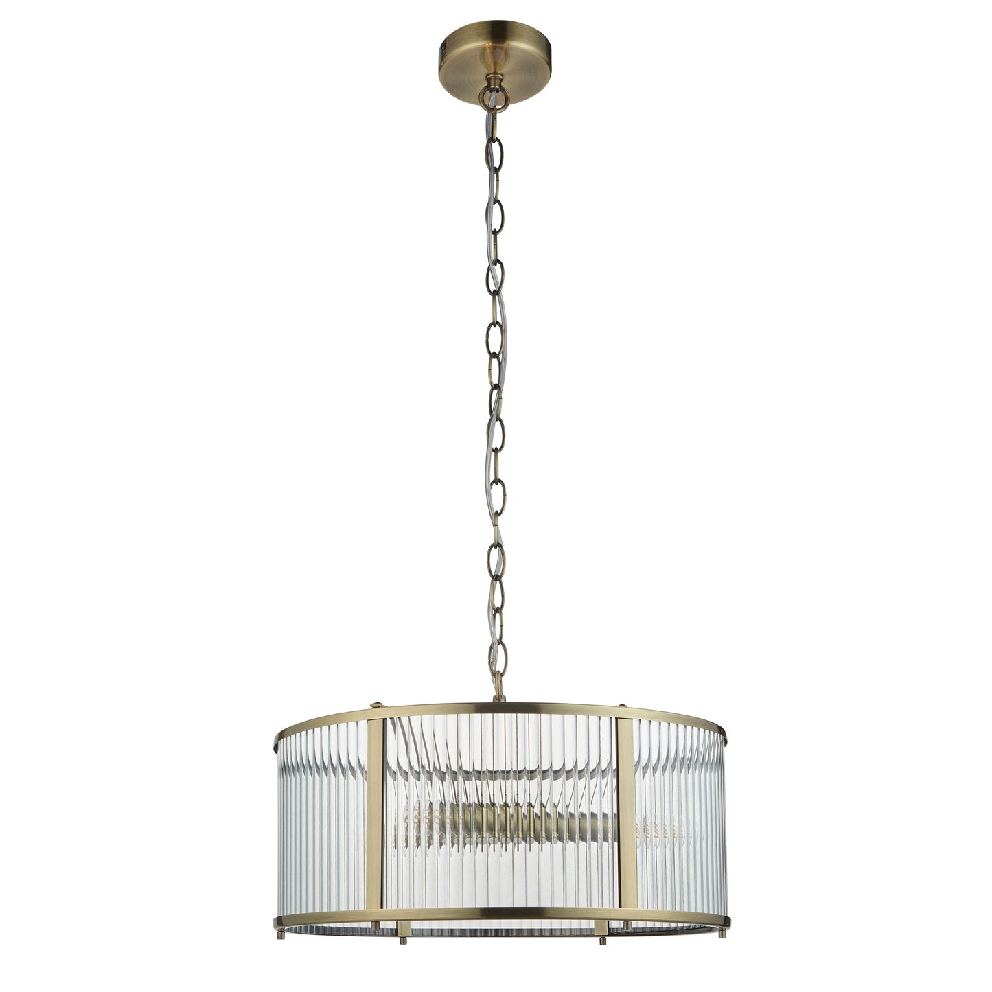 Antique Brass Pendant with Clear Ribbed Glass Panels - ID 13504