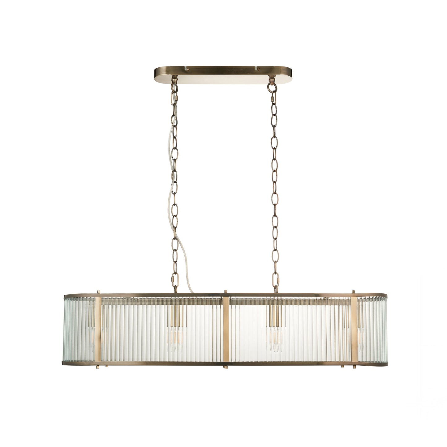 Antique Brass Linear Pendant with Clear Ribbed Glass Panels - ID 13499