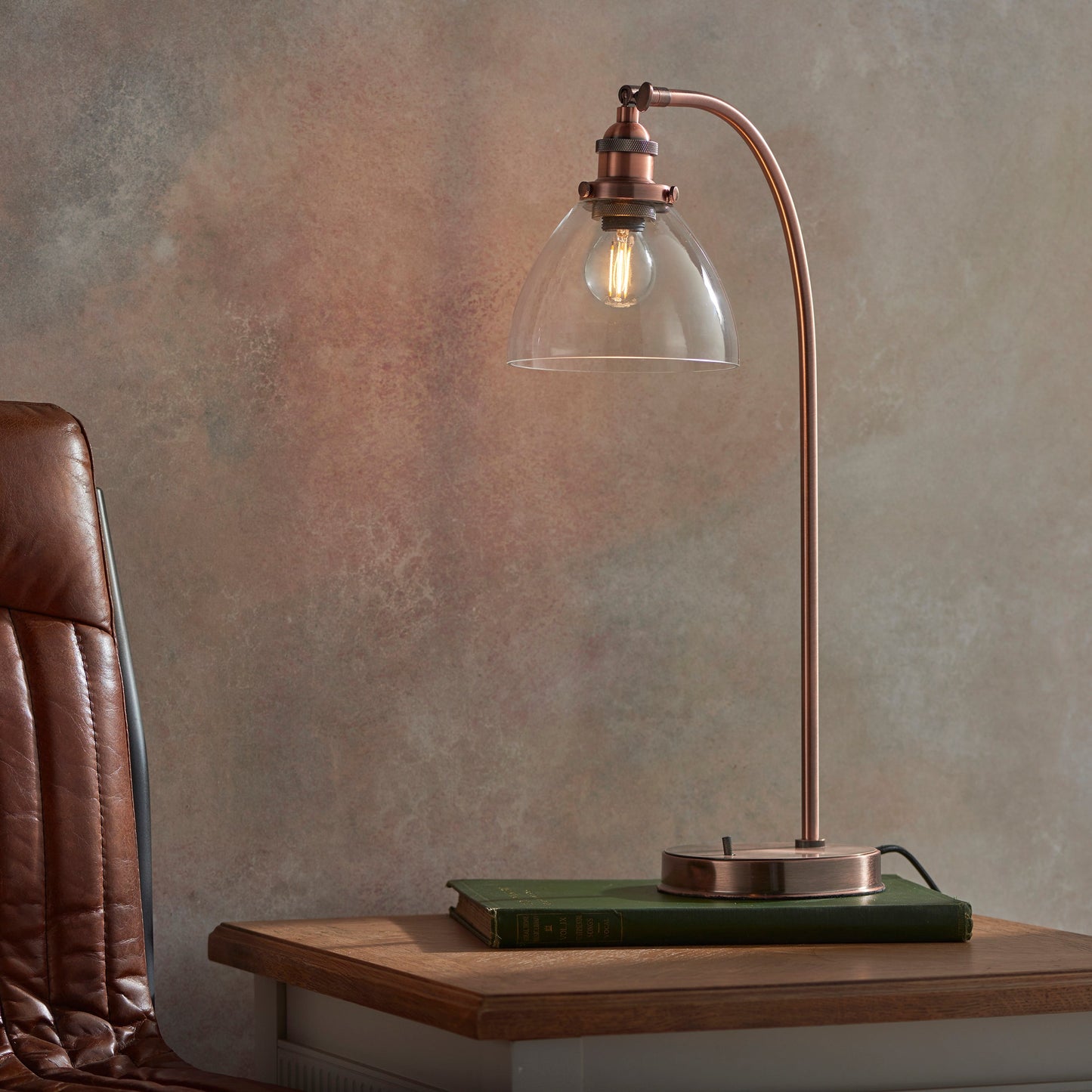 HAN Aged Copper Table Lamp with Clear Glass Shade - ID 13017