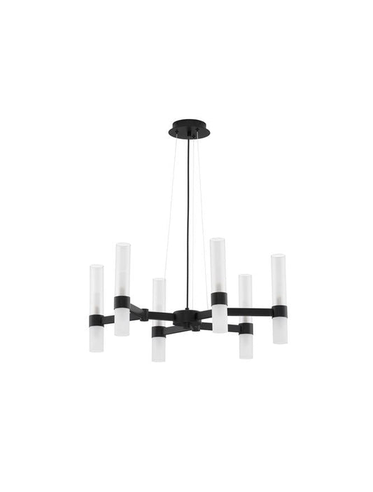 CEN Matt Black Metal Glass 12 Lamp Pendant With Clear & Frosted Glass - ID 12535