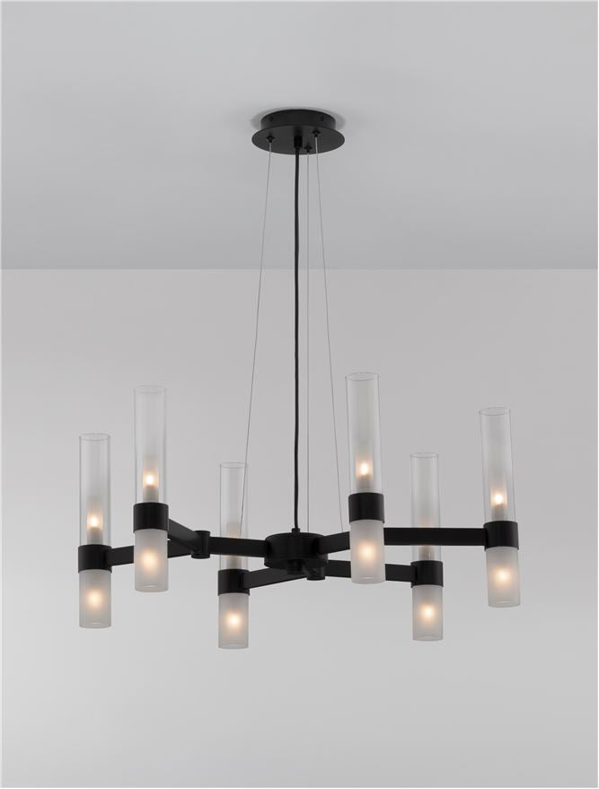 CEN Matt Black Metal Glass 12 Lamp Pendant With Clear & Frosted Glass - ID 12535
