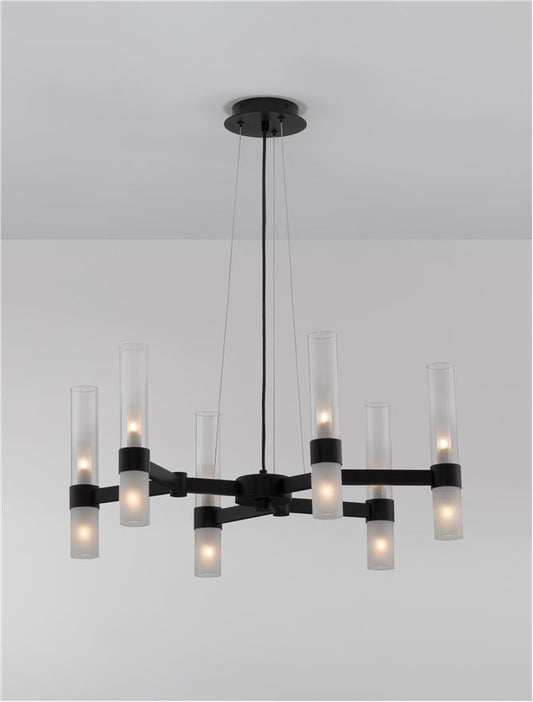 CEN Matt Black Metal Glass 12 Lamp Pendant With Clear & Frosted Glass - ID 12535