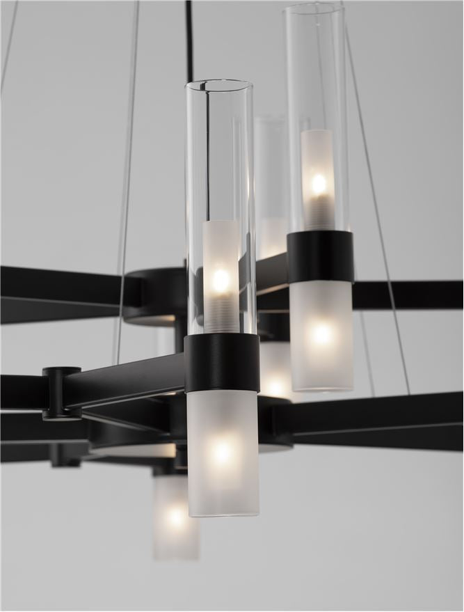 CEN Matt Black Metal Glass 30 Lamp Pendant With Clear & Frosted Glass - ID 12534