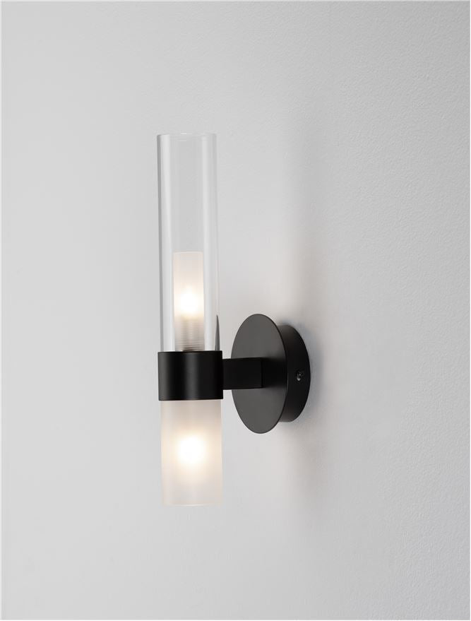 CEN Matt Black Metal Glass 2 Lamp Wall Light With Clear & Frosted Glass - ID 12533